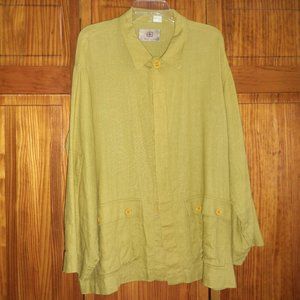 THE TERRITORY AHEAD asparagus green button front linen top sz 1X woman